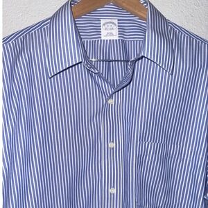 Brooks Brothers Men's 18-34 Slim Non-Iron Cotton Striped Dress Shirt Blue White